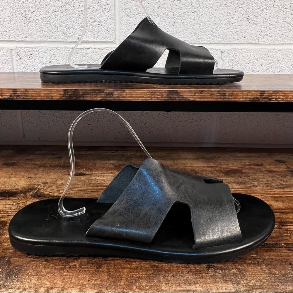 Steve Madden Melborn Faux Leather Slide Sandals Black Slip On Mens‎ 13
